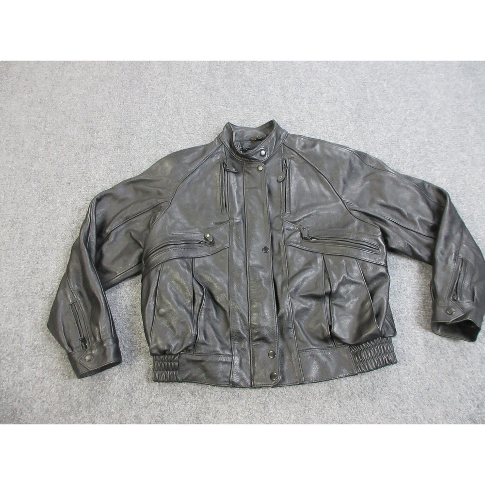 Vintage Harley Davidson Jacket Womens Large Black Leather Motorcycle Biker 80s